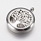 316 Surgical Stainless Steel Diffuser Locket Pendants, with Perfume Pad and Magnetic Clasp, Flat Round with Tree, Stainless Steel Color, 37x30x6mm, Hole: 5mm, Inner Diameter: 23mm, Perfume Pad: 22x3mm