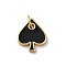Brass Enamel Charms, Heart Charm, with Jump Ring, Cadmium Free & Lead Free, Rack Plating, Long-Lasting Plated, Real 18K Gold Plated, Black, 14.5x12x2mm, Hole: 3.5mm