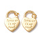 Rack Plating Brass Pendants, Long-Lasting Plated, with Jump Ring, Lead Free & Cadmium Free, Heart Lock with Phrase Forever in my heart, Real 18K Gold Plated, 27.5x18.5x2.5mm, Hole: 4mm