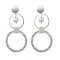Brass Boho Stud Earrings, with Shell Pearl Bead and Alloy Linking Rings, Platinum, 75x35.5mm