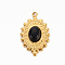 304 Stainless Steel Pendants, with Blackstone, Oval, Black, 23.5x15x4~5mm, Hole: 1.8mm