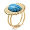 Ion Plating(IP) 304 Stainless Steel Ring, Adjustable Synthetic Turquoise Rings, Sun, 20.5mm, Inner Diameter: Adjustable
