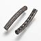 Brass Micro Pave Cubic Zirconia Tube Beads, Tube, Curved, Clear, Gunmetal, 31.5x4.2mm, Hole: 2mm