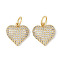 Brass Micro Pave Cubic Zirconia Pendants, with Jump Rings, Cadmium Free & Lead Free, Heart, Real 18K Gold Plated, 16x15x4.5mm