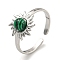 304 Stainless Steel Synthetic Malachite Cuff Rings, Sun Open Rings for Women, Stainless Steel Color, Adjustable