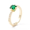 Green Cubic Zirconia Rectangle Cuff Ring, Classic Brass Solitaire Ring for Women, Cadmium Free & Lead Free, Real 18K Gold Plated, US Size 6(16.5mm)