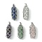 Natural Mixed Stone Stainless Steel Ring Wrapped Pointed Pendants, Faceted Bullet Charms, Stainless Steel Color, 30~31x11~12x11mm, Hole: 5.5x2.5mm