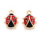 Alloy Enamel Pendants, Cadmium Free & Nickel Free & Lead Free, Light Gold, Ladybug Charm, Rack Plating, FireBrick, 15.5x11.5x5mm, Hole: 2mm