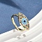 Brass Micro Pave Cubic Zirconia Finger Rings, Cadmium Free & Nickel Free & Lead Free, Evil Eye, with Enmael, Real 18K Gold Plated, 21.5x11mm, Inner Diameter: 18mm