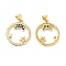 Brass Micro Pave Cubic Zirconia Pendants, Cadmium Free & Lead Free, Ring with Moon & Star Charms, Real 16K Gold Plated, 21x19x2mm, Hole: 4x3.5mm
