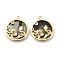 Brass Micro Pave Clear Cubic Zirconia Pendants, Cadmium Free & Nickel Free & Lead Free, with Black Lip Shell, Flat Round with Dragon Charms, Real 18K Gold Plated, 20x17.5x3mm, Hole: 1.4mm