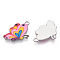 Printed Alloy Pendants, with Enamel, Butterfly, Platinum, Pink, 24.5x16x2mm, Hole: 2mm