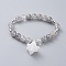 Natural Quartz Crystal Stretch Charm Bracelets, with Round Brass Beads, Merkaba Star, Platinum, 2-1/4 inch(5.7cm)