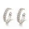 Cubic Zirconia C-Shaped Stud Earrings, Brass Half Hoop Earrings for Women, Cadmium Free & Lead Free, Platinum, 21.5x6mm, Pin: 0.7mm