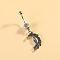 316L Surgical Stainless Steel Pave Cubic Zirconia Enamel Dangle Curved Barbell Belly Rings, Stainless Steel Color, Moon, Bar Length: 3/8