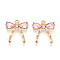 Brass Micro Pave Cubic Zirconia Pendants, Bowknot Charms, Pink, 15.5x14x3mm, Hole: 1.5mm