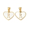 304 Stainless Steel Pave Natural White Shell Heart with Initial Slice Pendants, Ion Plating(IP), Golden, Letter R, 14x16x2mm, Hole: 4.5x3mm