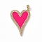 Brass Micro Pave Cubic Zirconia Pendants, Cadmium Free & Lead Free, Enamel Style, Heart Charms, Golden, Deep Pink, 44.5x28.5x2.5mm, Hole: 5x2.5mm