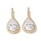 Brass Micro Pave Clear Cubic Zirconia Pendants, Teardrop Charms, Cadmium Free & Lead Free, Long-Lasting Plated, Rack Plating, Real 18K Gold Plated, 21x11x6mm, Hole: 5x2.5mm