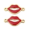 304 Stainless Steel Enamel Connector Charms, Lip Links, Ion Plating(IP), Golden, FireBrick, 9.5x19x1mm, Hole: 1.5mm