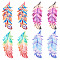 16Pcs 4 Colors Spray Painted 430 Stainless Steel Pendants, Etched Metal Embellishments, Feather, Mixed Color, 47x19x0.6mm, Hole: 1mm, 4pcs/color