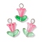 Glass Pendants, with Stainless Steel Loops, Flower of Life Charms, Hot Pink, 21~22x14x6mm, Hole: 3.8~4mm