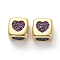 Brass Micro Pave Medium Violet Red Cubic Zirconia Beads, Cube with Heart, Gunmetal & Golden, 8.5x8.5x8.5mm, Hole: 3.5~4mm