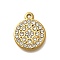 304 Stainless Steel Pendants, with Rhinestone, Ion Plating(IP), Round, Real 18K Gold Plated, 18x14.5x2.5mm, Hole: 1.2mm