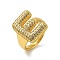 Letter Brass Micro Pave Clear Cubic Zirconia Open Cuff Ring for Women, Cadmium Free & Nickel Free & Lead Free, Real 18K Gold Plated, Letter E, 19.5x14.5mm, US Size 6(16.5mm)