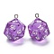 Transparent Acrylic Pendants, with Platinum Plated Iron Findings, Faceted, Dice, Purple, 27.5x20x20mm, Hole: 2mm