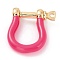 Brass Enamel D-Ring Anchor Shackle Clasps, Real 18K Gold Plated, for Bracelets Making, Fuchsia, 18x15~17x4.5~5mm, Hole: 8mm