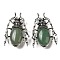 Dual-use Items Alloy Brooch, with Natural Green Aventurine, Spider, 49.5x35.5x15~16mm, Hole: 4x2.5mm