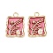 Brass Enamel & Natural Pearl Rectangle with Flower Pendants, Real 18K Gold Plated, Cerise, 31.5x22.5x5.5mm, Hole: 3.5mm