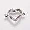 Brass Micro Pave Cubic Zirconia Links, Heart, Clear, Platinum, 10.5x16x2mm, Hole: 1.5mm