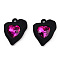 Spray Painted Alloy Pendants, with Rhinestone, Asymmetrical Heart Charm, Black, 18.5x15x5.5mm, Hole: 1.5mm