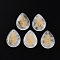 Natural Quartz Crystal Pendants, Teardrop Charms with Golden Metal Enlaced Hamsa Hand, 32.5~33.5x24.5~25.5x7~8mm, Hole: 2mm