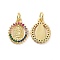 Brass Micro Pave Colorful Cubic Zirconia Pendants, Cadmium Free & Nickel Free & Lead Free, with Jump Ring, Oval with Virgin Mary Charms, Real 18K Gold Plated, 15.5x11x2mm, Hole: 3.2mm