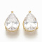Brass Cubic Zirconia Cabochons, teardrop, Nickel Free, Real 18K Gold Plated, 9x6x4mm