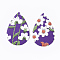 PU Leather Big Pendants, teardrop, with Flower Pattern, Dark Violet, 55x35x2mm, Hole: 2mm