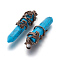 Synthetic Turquoise Pointed Pendants, with Red Copper Plated Brass Findings, Bullet, 57~60x16mm, Hole: 8x5mm