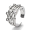 Rack Plating Brass Micro Pave Cubic Zirconia Open Cuff Rings, Oval, Lead Free & Cadmium Free, Long-Lasting Plated, Platinum, Inner Diameter: 18mm