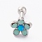 Brass Micro Pave Clear Cubic Zirconia Barbell Cartilage Earrings, with 304 Stainless Steel Pins, Flower, Cadet Blue, Platinum, 12.5x6.5mm, Pin: 1.3mm