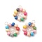 Natural Wood Round Beads Pendants, with Raw(Unplated) Copper Wire Wrapped, Ring with Star Charm, Dyed, Colorful, 27.5~29x22~23x5.5~6mm, Hole: 4mm