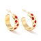 Real 18K Gold Plated Brass Stud Earrings for Women, Polka Dot Pattern Enamel Open Hoop Earrings, Rack Plating Half Hoop Earrings, Cadmium Free & Lead Free, Red, 6x19x2mm, Pin: 1mm
