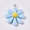Resin Pendants, with Platinum Plated Screw Eye Pin Peg Bails, Daisy, Light Sky Blue, 30.5x27x7mm, Hole: 1.8mm