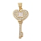 Brass Micro Pave Clear Cubic Zirconia Pendants, with Shell, Cadmium Free & Lead Free, Key, Real 18K Gold Plated, 27.5x14x2mm, Hole: 4x3mm