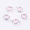 Silver Color Plated Brass Glass Flat Round Links connectors, Faceted, Pearl Pink, 16x10.5x5mm, Hole: 1.5mm