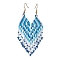 Boho 304 Stainless Steel with Glass Dangle Stud Earring, Heart, Deep Sky Blue, 84x26mm