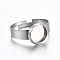 Tarnish Resistant Adjustable 304 Stainless Steel Finger Rings Components, Pad Ring Base Findings, Flat Round, Stainless Steel Color, Size 7, 17~17.5mm, Tray: 8mm