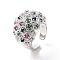Colorful Cubic Zirconia Dome Open Cuff Ring, Brass Wide Ring for Women, Cadmium Free & Lead Free, Platinum, US Size 7 3/4(17.9mm)